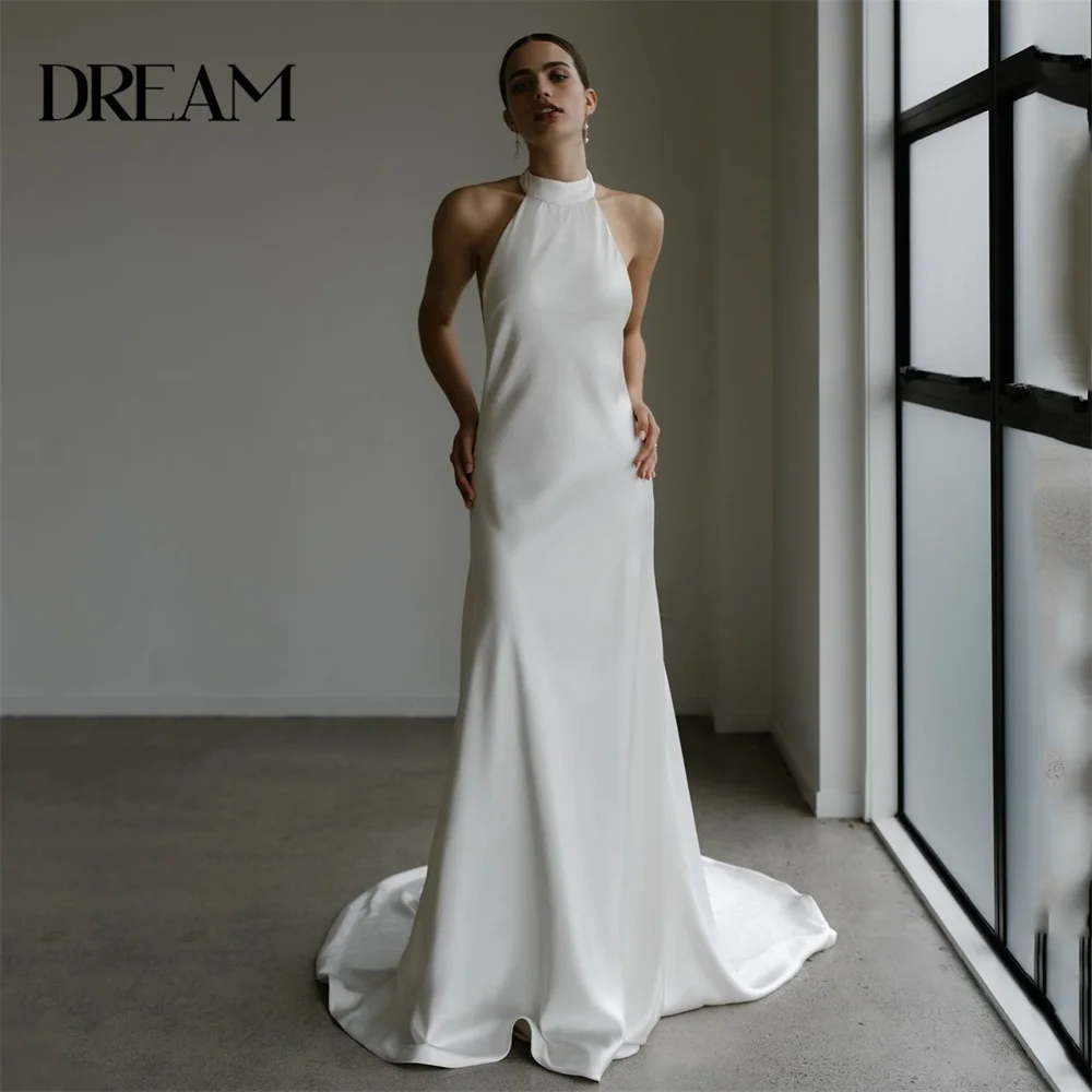 

Modern Mermaid Wedding Dress Women 2025 High Collar Sleeveless Open Back Train Buttons Bridal Gown Vestidos De Novia Customized