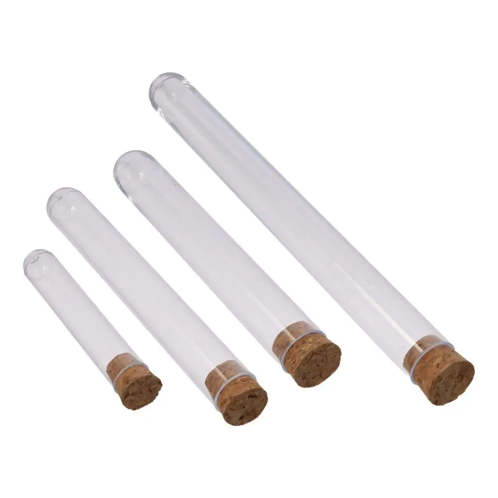 Plastic Test Tubes with Cork Stoppers Sample Display Decorations Container Round Base Storage Tubes for Scientific Experiments