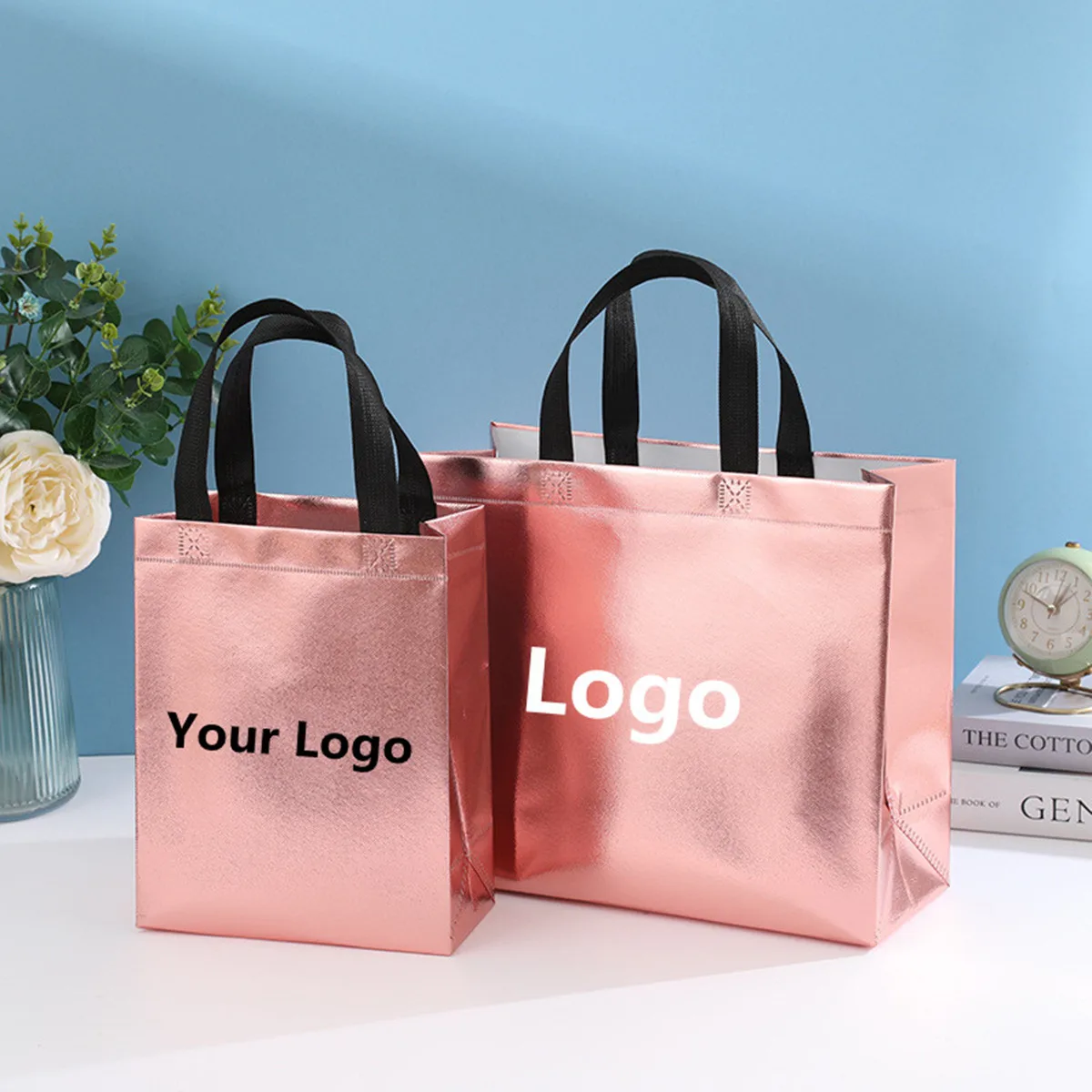 50pcs Business Bag lamination Non Woven Fabric Bag Laser Gift Bag Shopping Bag Gue logost Clothing Present Package Wedding