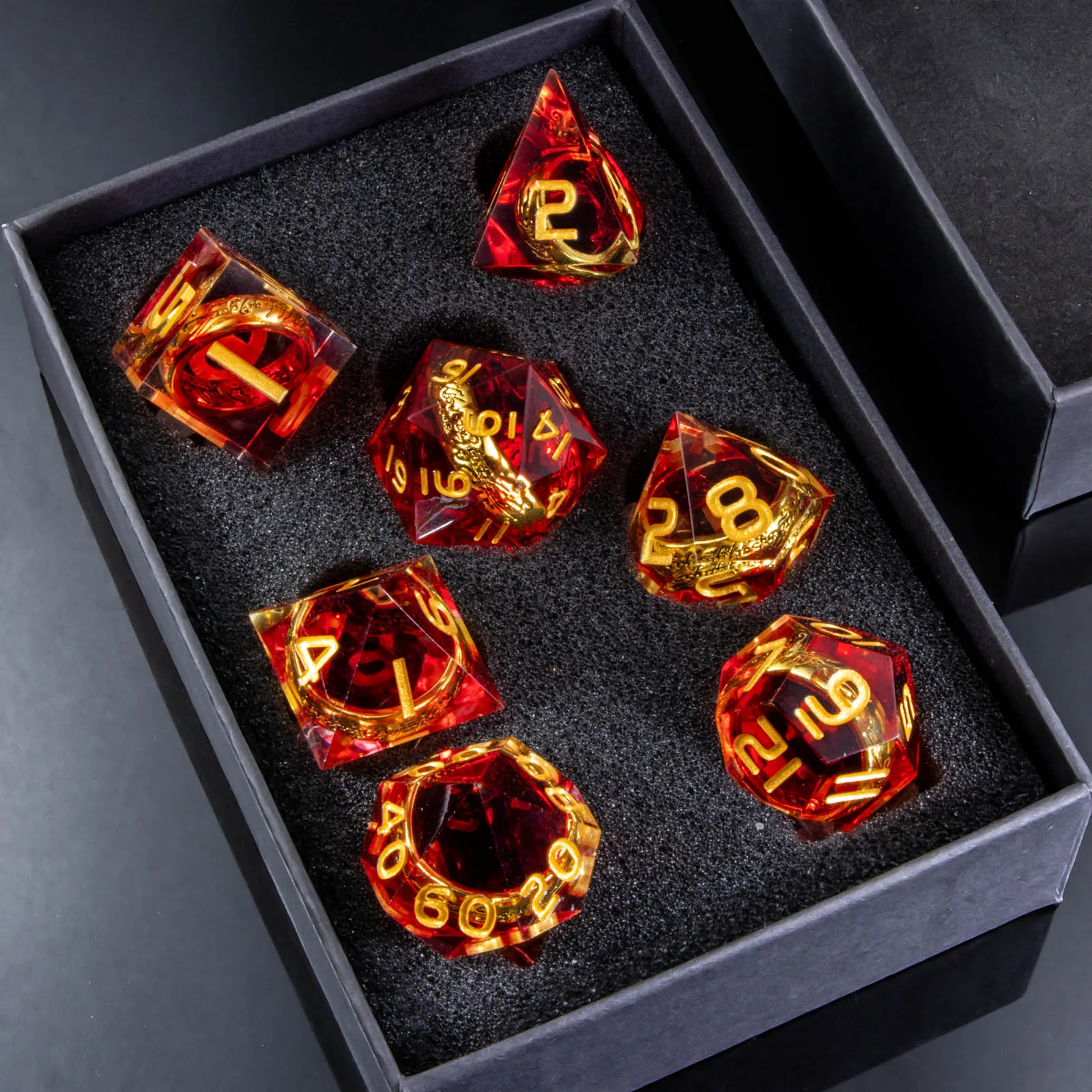 

Magic Lord Rings Dice Set, 7Pcs DnD Dice Set Dungeon and Dragon, LOTR D&D Dice Set for Role Playing Game, Sharp Edge Resin Dice
