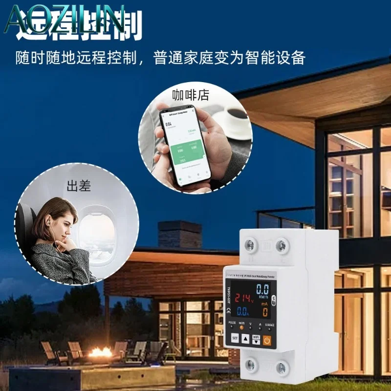 AOZILIN WiFi Intelligent Auto Reclosing Circuit Breaker Multi-protection Overvoltage Undervoltage Leakage Temp Energy Meter
