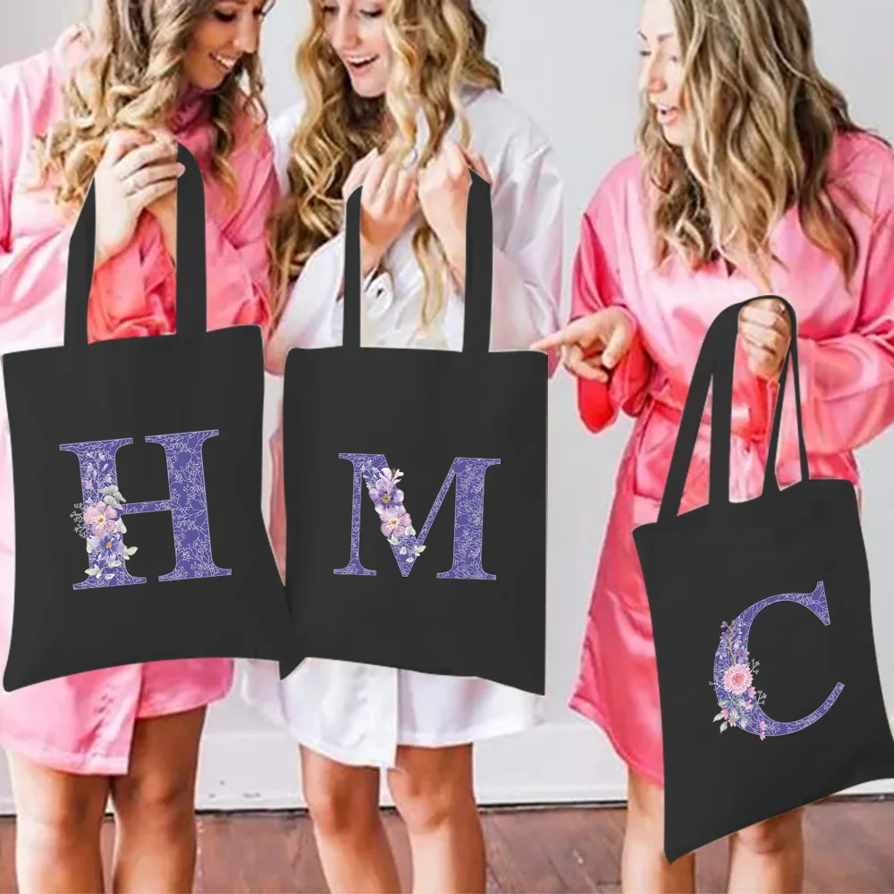 Single Shoulder Canvas Bag Minimalist Handbag Foldable Shopping Bags High-quality Commuting Storage Pack Purple Flower Series