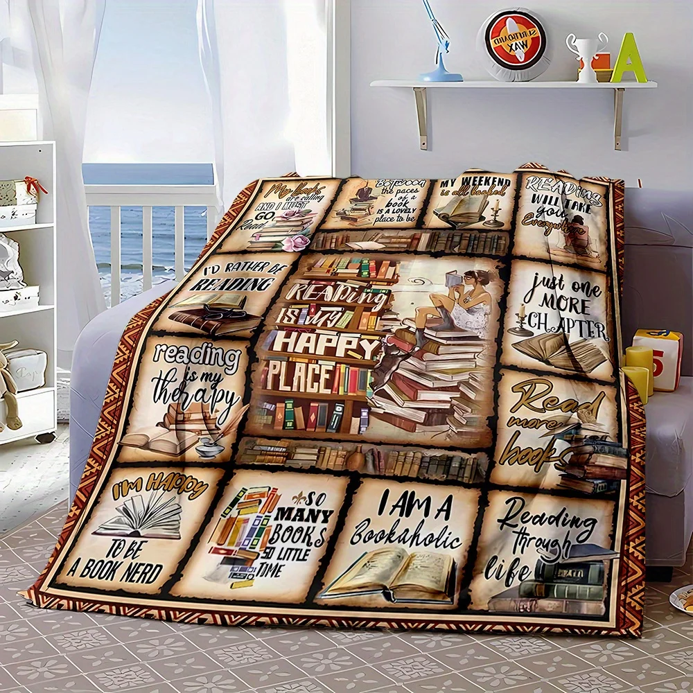 Cozy Book Lover Blanket Throw Giant Plush Blanket for Reading Nook Bookworm Gifts Literature themed Warm Throw Blanket