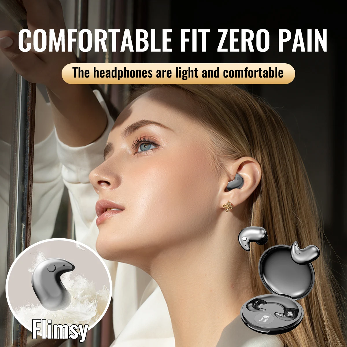 Tws Draadloze Onzichtbare Oortelefoons Bluetooth 5.3 Kleine Mini Slaap Oordopjes Verborgen Ruisonderdrukking Hoofdtelefoon Sport Stereo Headsets