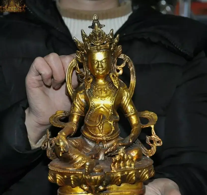 Old Tibetan Buddhism Bronze gilt Yellow Jambhala Mammon Wealth god Buddha Statue