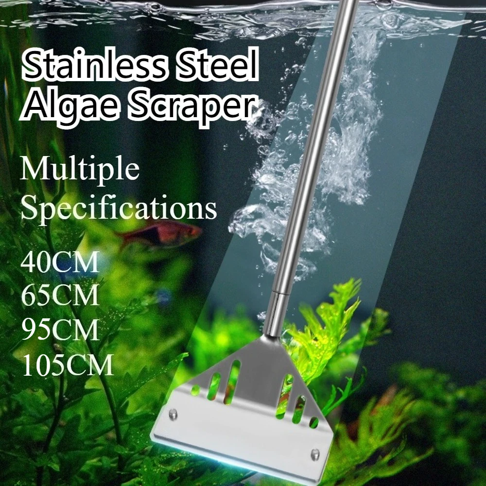 

40/65/95/105cm Stainless Steel Aquarium Algae Scraper Glass Fish Tank Algae Removal Scraper Aquarium Cleaning Tool Free 10 Blade