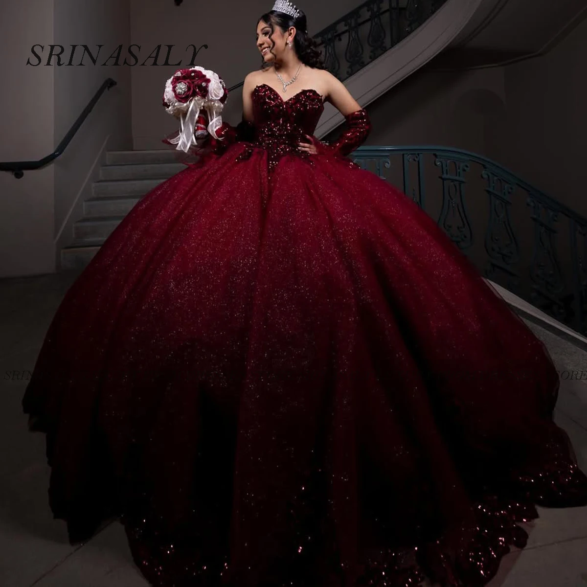 Vestido para quinceañeras con purpurina personalizado, vestido De baile con apliques De encaje y cuentas, corsé escalonado, flores 3D, dulce 16, Vestidos De 15 Años