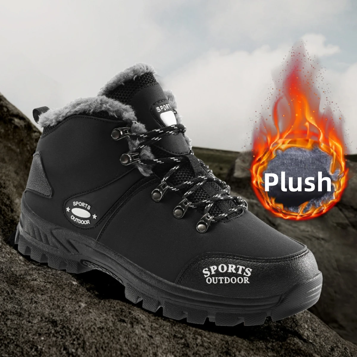 أحذية رجالية شتوية، أحذية ثلج وأحذية مخملية دافئة عالية الجودة للتنزه في الهواء الطلق، أحذية قطنية مقاومة للماء، عروض خاصة. #3
