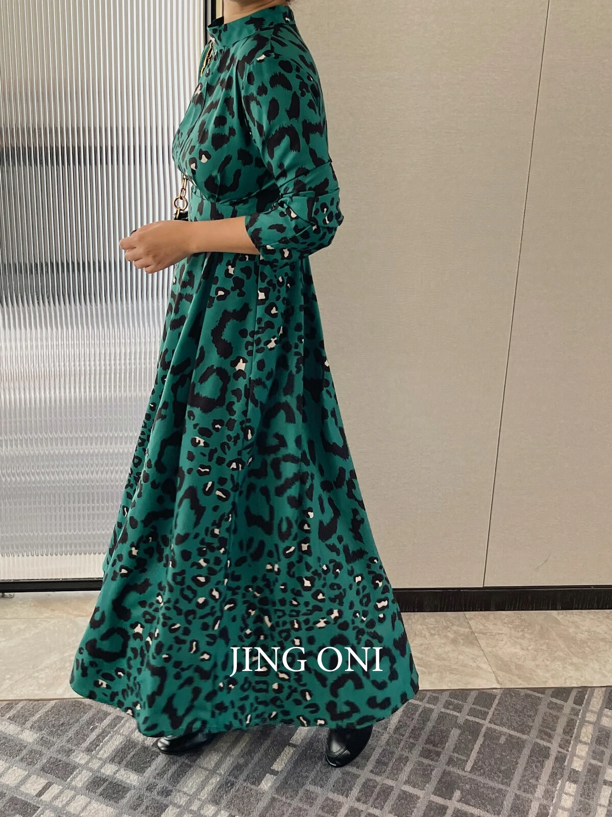 Green Leopard Evening Dresses Party Blouse Woman Clothing 2023 Y2k Korean Fashion Style Vintage Elegant Long Sleeve Robe Luxury