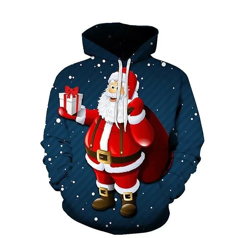 Merry Christmas Hoodies For Men And Women Funny Cartoon Santa Claus Pullovers Fashion Hooded Clothing For Men Street Wear