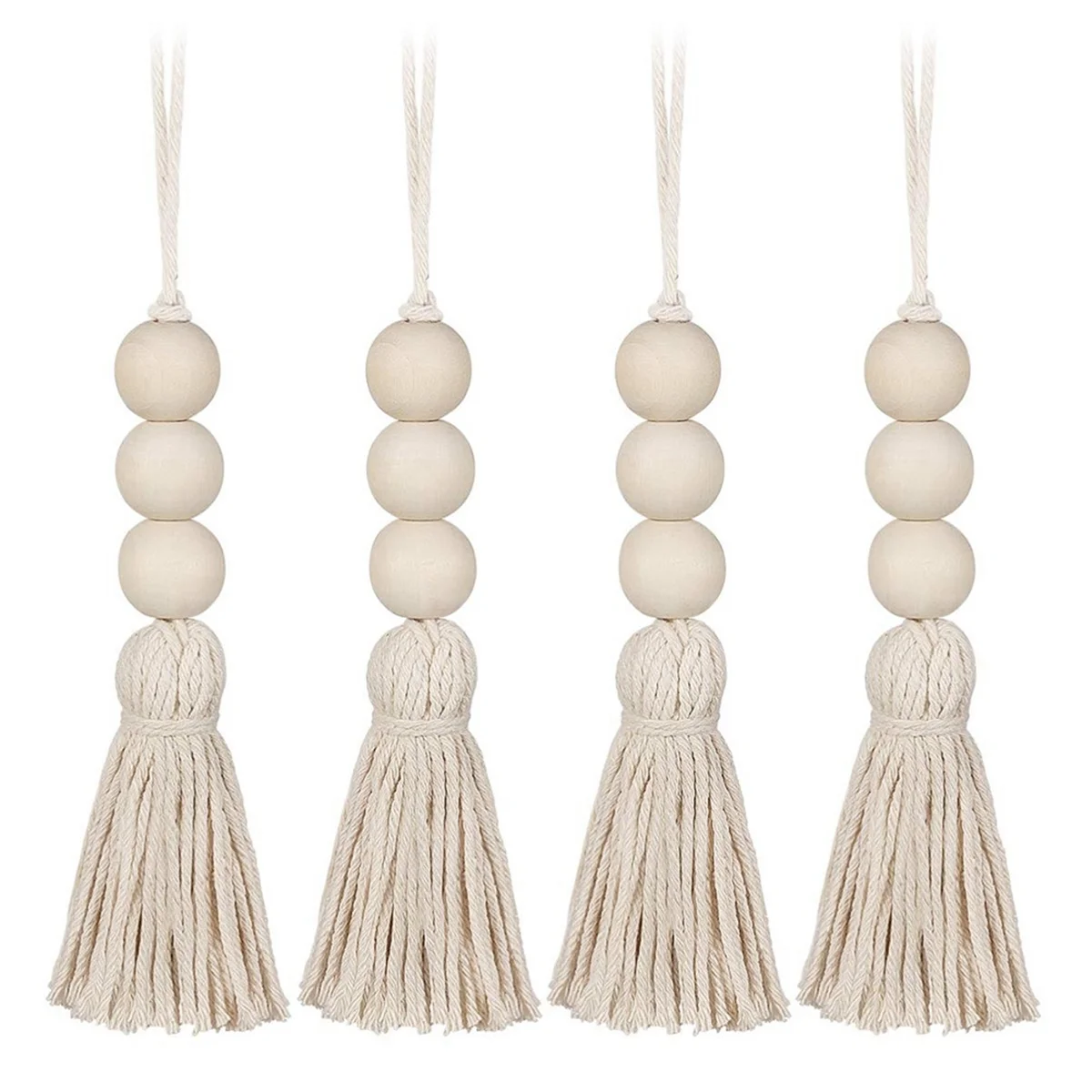 Wood Bead Garlands,Farmhouse Beads Tassels, Rustic Country Decor Prayer Beads for Home Door Knob Decor(4Pcs)