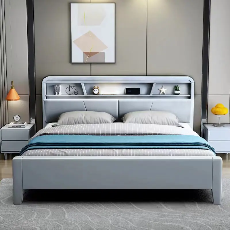 

Frame Bedroom Double Bed Soft Simple Storage Wood Modern Queen Beds Upholstered Safe European Camas De Casal Bedroom Furniture