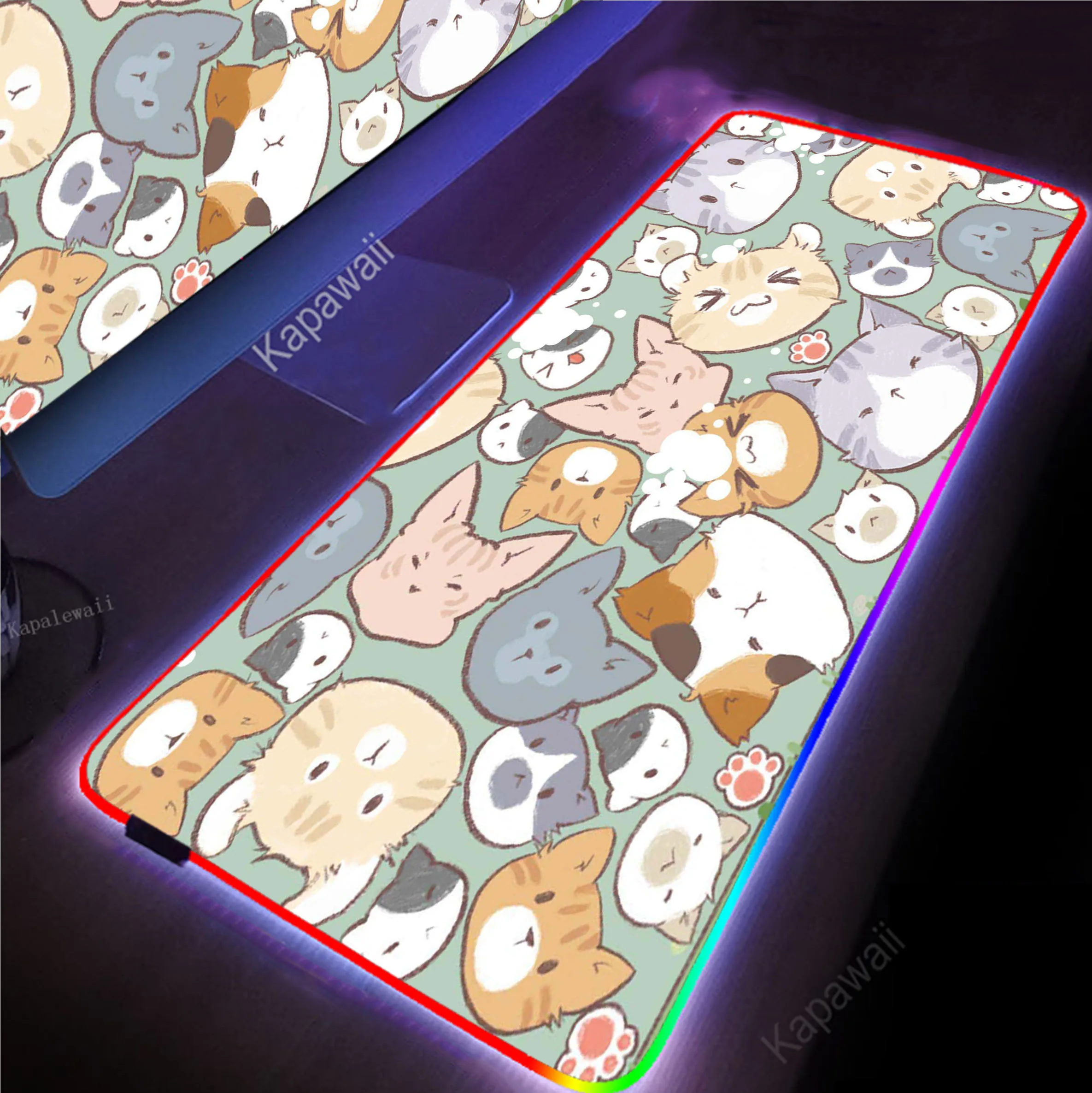 

Cute Cat Kawaii RGB Backlight Mouse Pad Gaming Mousemat Large Desk Mat Pc Gamer Accessoires Mousepad Speed Keyboard Pads XXL