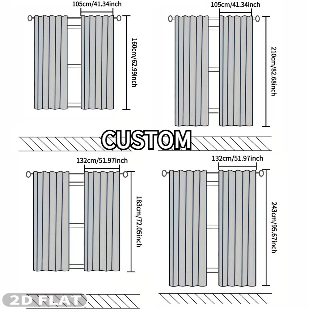 2D FLAT 2pcs Custom Print Semi-transparent Curtains with Your Own Image/ Logo/ Design, Perfect for Balcony, Bedroom, Study
