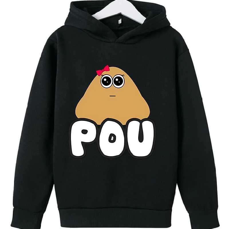 New My Pet Alien Pou Kids Print Art Print Cute Sweatshirts Boys Girls Gift  Top Thick Clothes Kids  Hooodie Sweater  Black