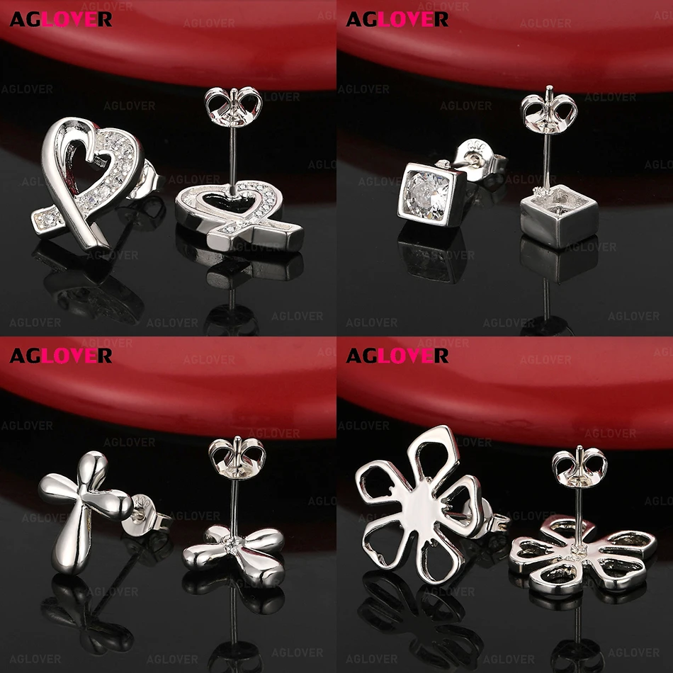 

AGLOVER 925 Sterling Silver Square 5mm Zircon Earrings Women Fashion Charm Party Holiday Gift Jewelry