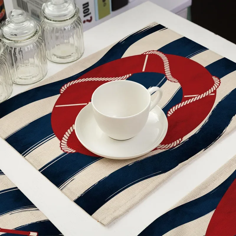 2pc Nautical Anchor Kitchen Decor Boho Placemat Coaster Cotton Linen Place Mat Pad Dish Coffee Cup Dinner Table Mat 30x40cm