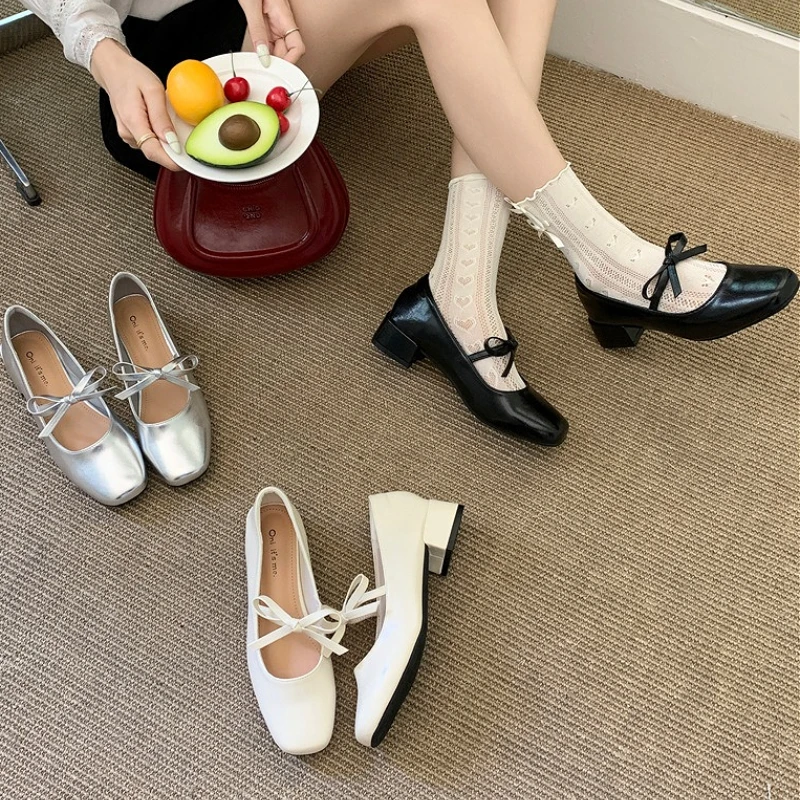 Zapatos Mary Jane gruesos elegantes para Mujer, Zapatos De vestir poco profundos con nudo De mariposa, Zapatos De diseñador De Ballet a la moda para Mujer