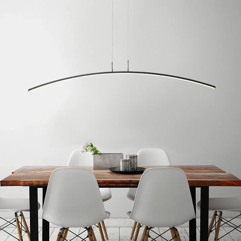 

LED Line Shape Aluminum Pendant Lights Living Kitchen Island Restaurant Decor Suspen Black White Lustre Chandeliers