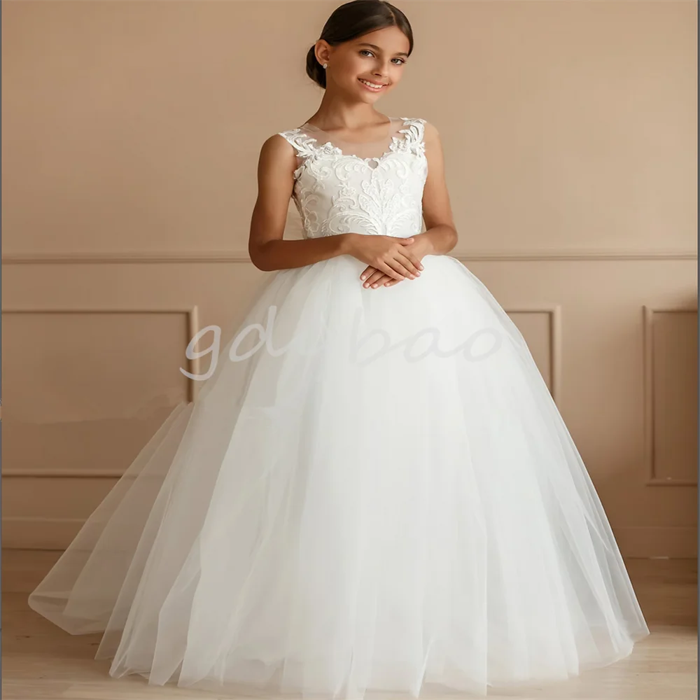 

Flower Girl Dresses Sleeveless Tulle Little Kids Satin First Communion Dresses for Birthday Evening Party Pageant Banquet Gown
