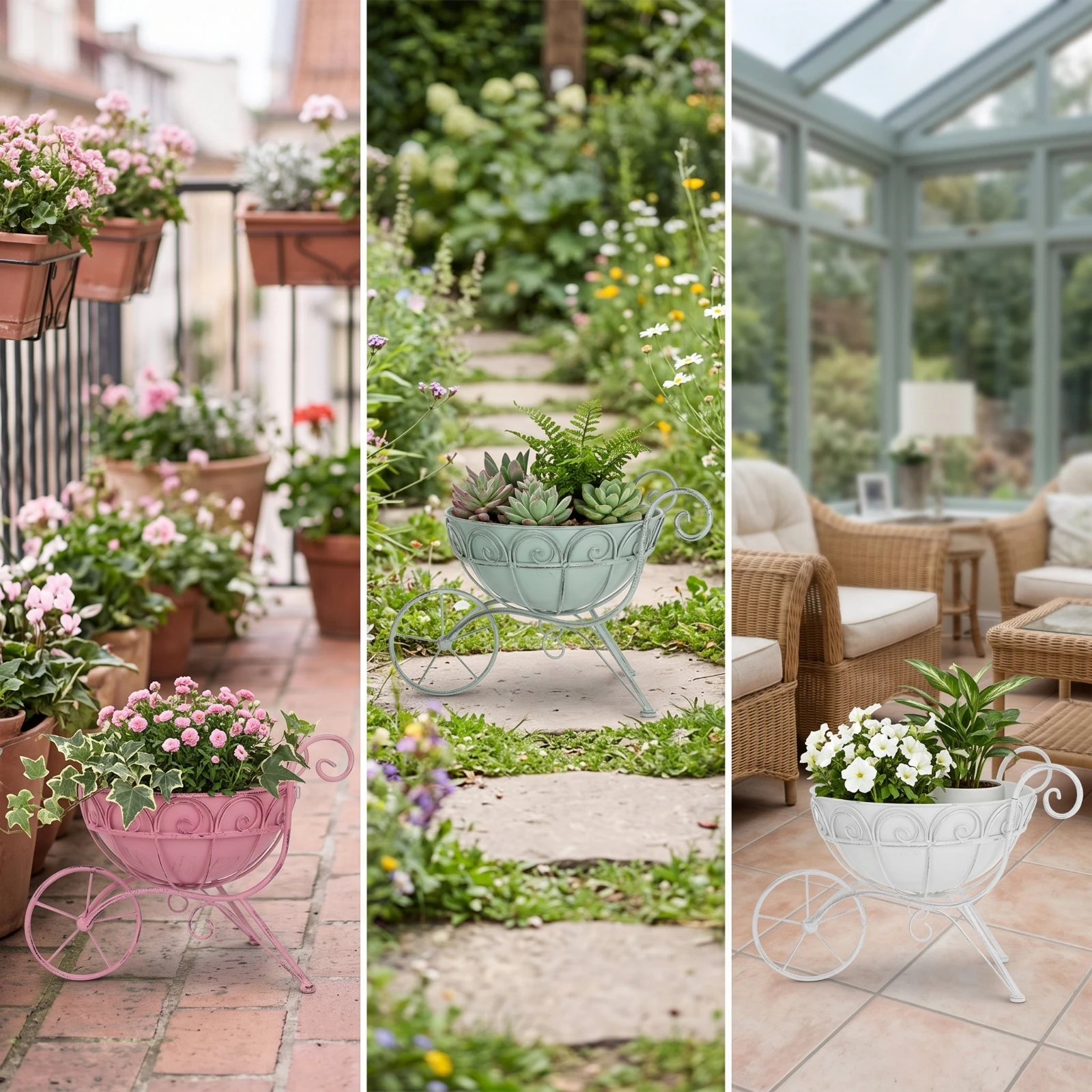 Garden Cart Planter Compact Metal Flower Pot Holder Cart Planter Stand Stylish Plant Holder Attractive for Home Decorators