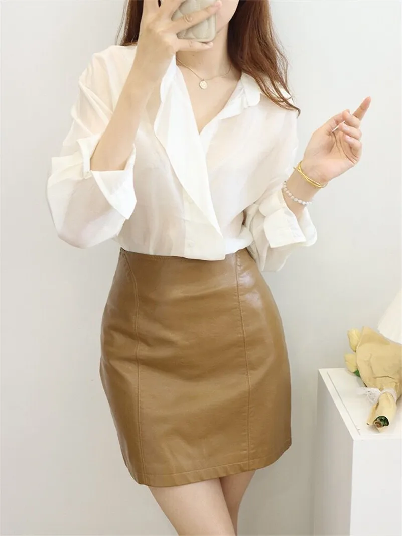 2026 nova primavera feminina rayon senhora do escritório lapela suave camisas de aba larga temperamento simples manga longa fina solta topos blusas