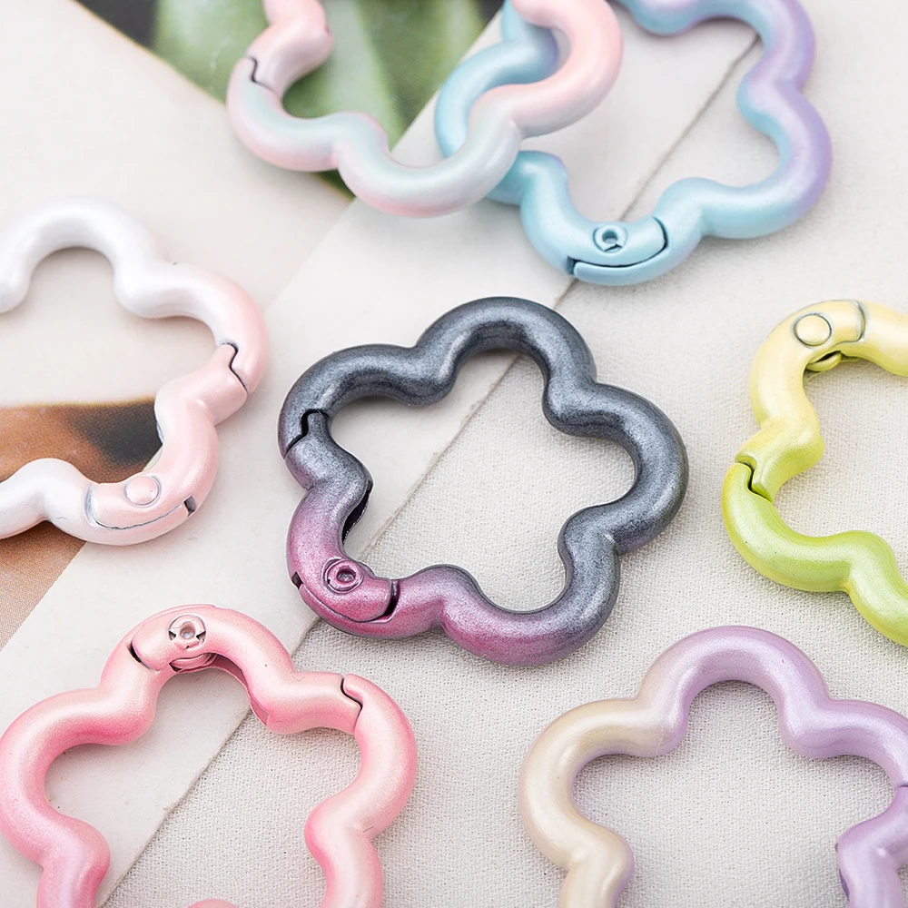 1/5 Stück Farbverlauf Legierung Federverschluss Blumen Offener Ring Rucksackkette Schlüsselanhänger Zubehör DIY Schmuck Haken Hängeschnalle – Detail 6