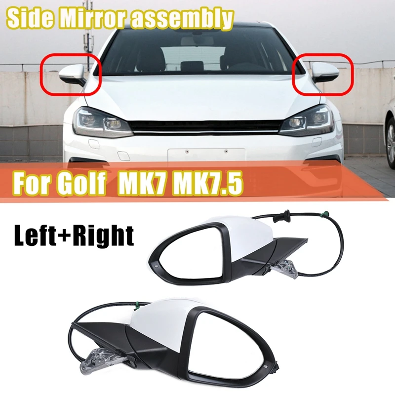 

Side Rear View Mirror Assembly With Glasses Cover Manual Folding For Golf 7 MK7 MK7.5 White 6 Wires