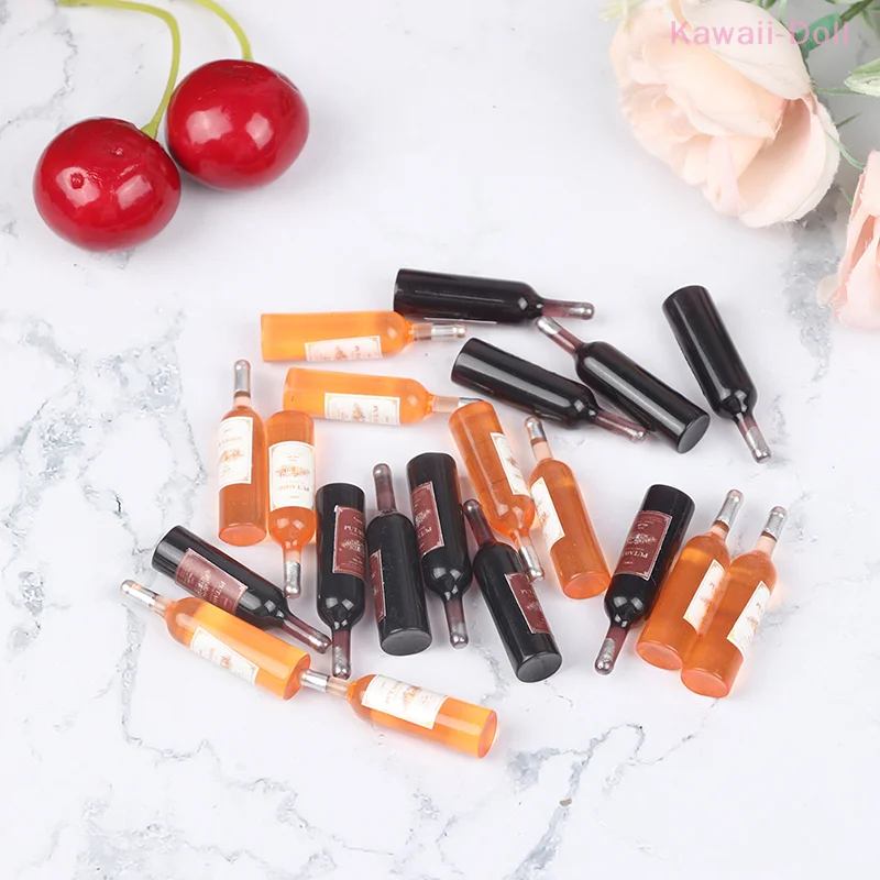 10 قطعة زجاجات مصغرة من النبيذ الأحمر 1/12 دمية دمية المطبخ ألعاب الطعام