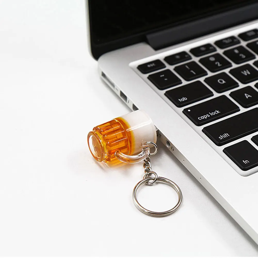 Plastic Beer-glass USB Flash Drive 128GB Cute Pen Drive with Free Key Ring 64GB Funny Gifts for Friend Memory Stick 32GB