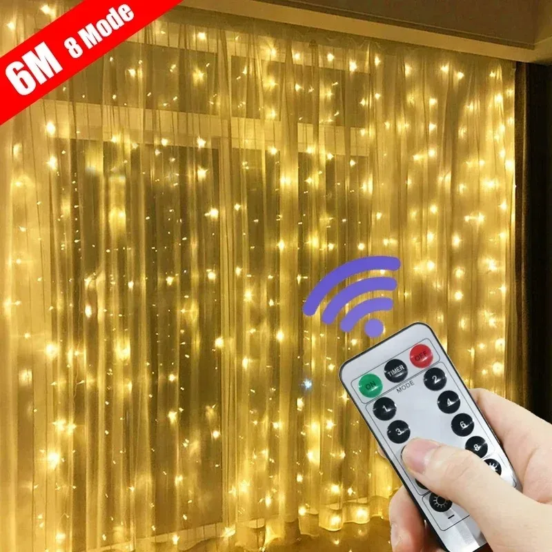 3/4/6M USB LED Curtain String Lights with Remote Control Festoon Fairy Light Garland Christmas Holiday Decor for Bedroom Indoor