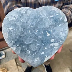 Natural Celestite Heart Raw Stone, Home Decorations, Energy Healing Ornament, Room Decor, Blue, Wholesale, High Quality