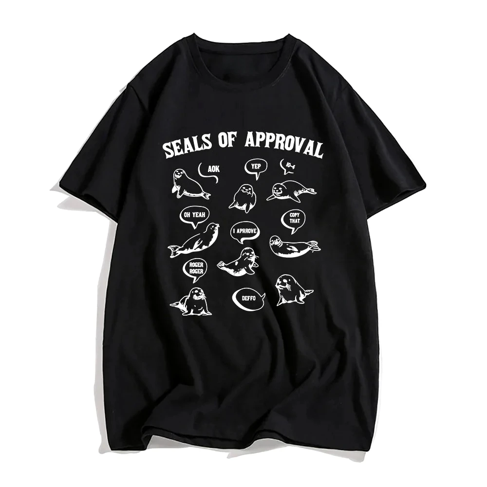 Seals of Approval Tee Sea Lion Cartoon Printing T-shirt Summer Short Sleeve Tshirts for Female Loose Kawaii Graphic Tops