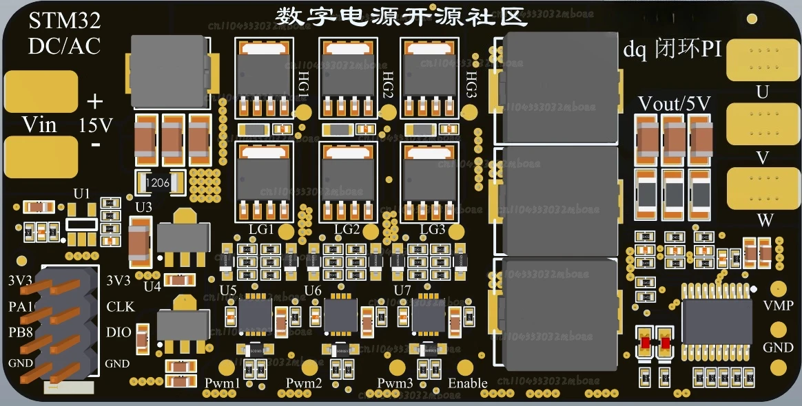 Inverter Clark-Park coordinate transformation, PI closed-loop control digital power development board, 400Hz