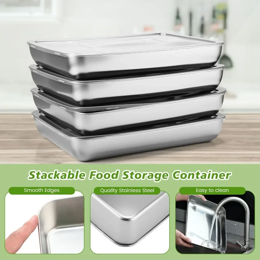 12PC Stainless Steel Food Containers | Leakproof Stackable Meal Prep/Marinating Set - Oven & Freezer Safe Dishwasher