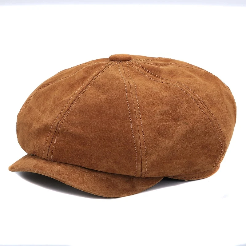 Outdoor Man Genuine Leather Duckbill Boina Thin Berets Hats For Men/Women Leisure Black/Brown 54-61cm Fitted Cabbie Bonnet