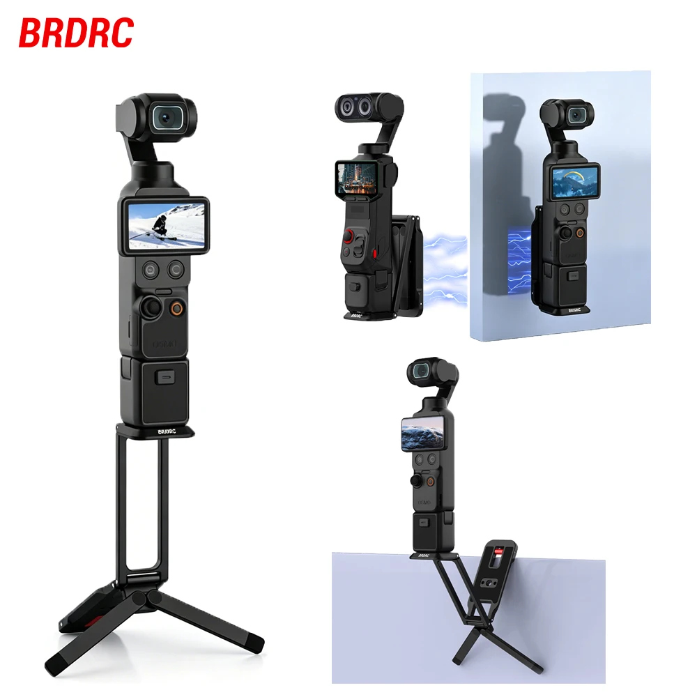 Tripé Magnético de Liberação Rápida BRDRC para DJI Pocket 4P/4/3/Insta360 Luna Ultra, Tripé de Fotografia Metálico Dobrável com Gancho Oculto