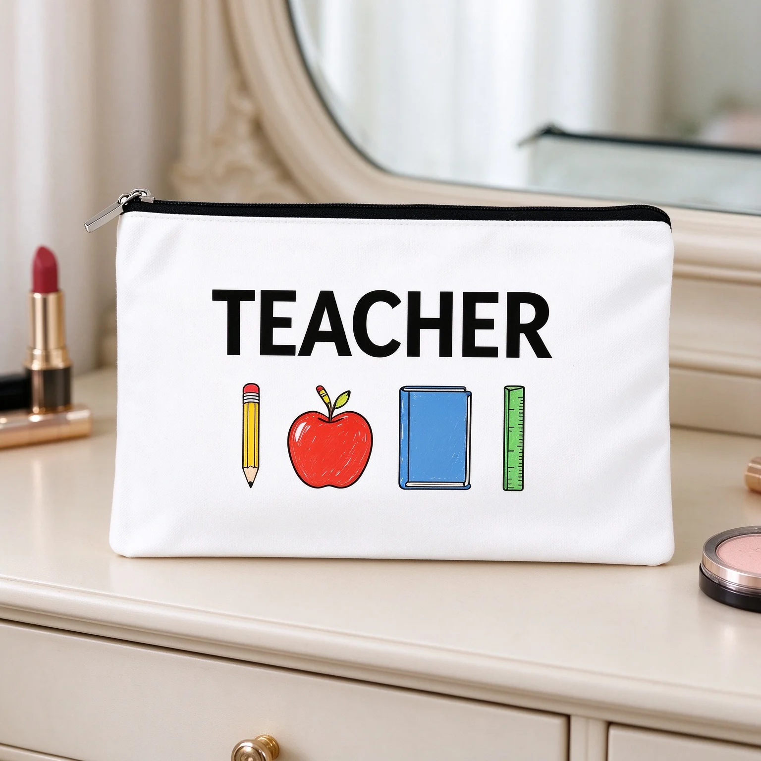 Teacher Gift Canvas Makeup Bag Cute School Supplies Cosmetic Pouch Travel Toiletry Organizer for Educators