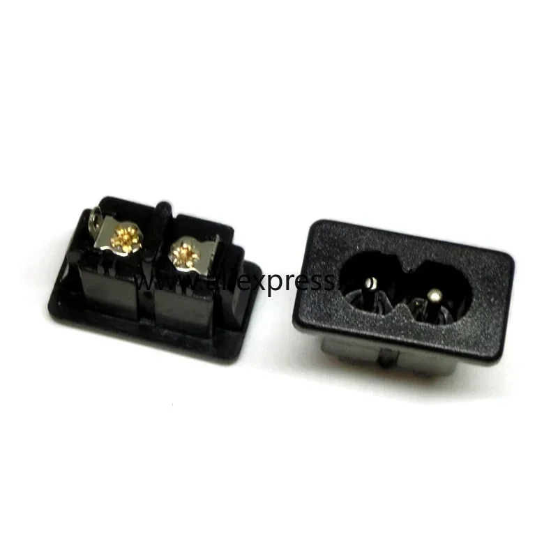 2PCS IEC320 C8 Black 2 Terminal Power Plug Inlet Socket AC 250V 2.5A AC Power Socket Connector Plug Copper Core  US EU Plug