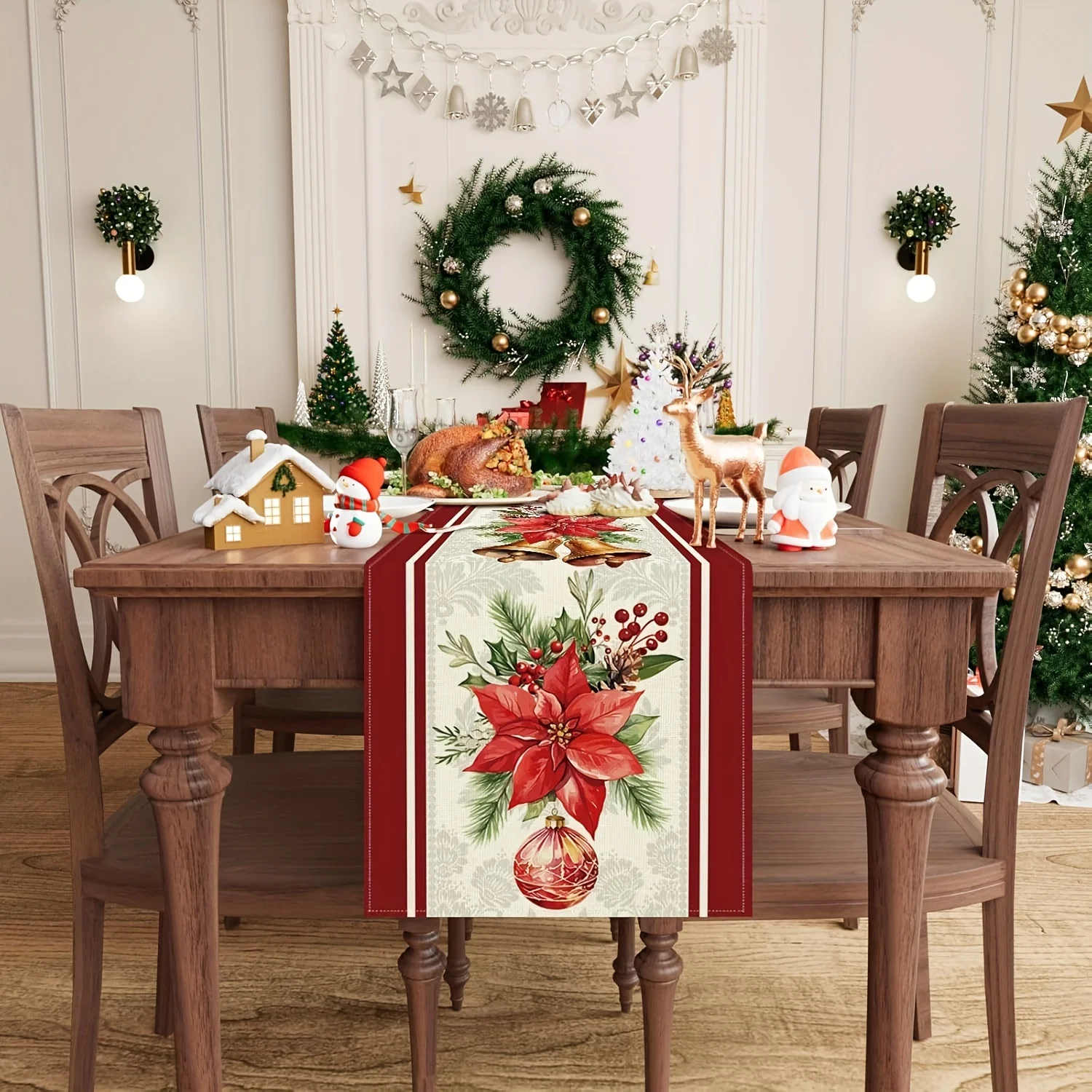 1 Stück Weihnachts-Lebkuchen- und Zuckerstangen-Tischläufer, Design „Merry Christmas“, festliche Weihnachtsdekoration für den Esstisch