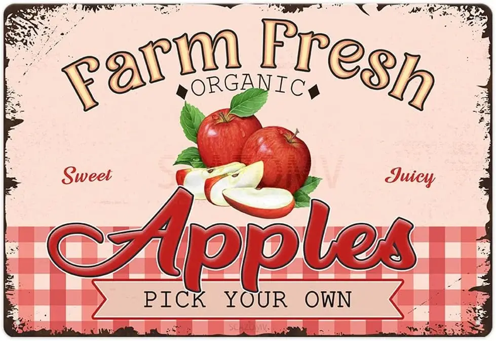 Farm Fresh Sweet Apples Vintage Metal Tin Sign, Retro Fruit Poster Decorative Wall Art Signage, Farmhouse Country Market K