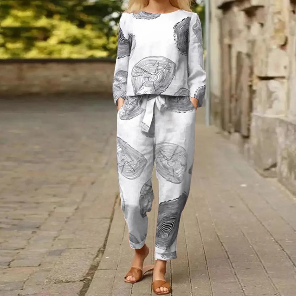 

Summer Women Lounge Wear Set Short Sleeve Floral Print T-shirt Trousers Pants Loose Two Pieces Set Outfit Middle-aged Women Suit