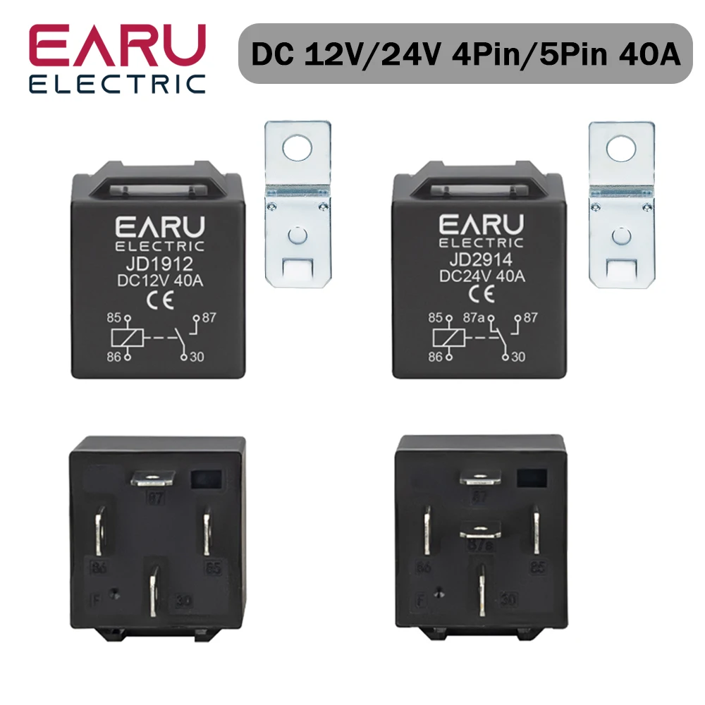 EARU 4Pin 5Pin 40A Waterproof Car Relay Long Life Automotive Relay Normally Open DC 12V 24V Relay For Head Light Air Conditioner