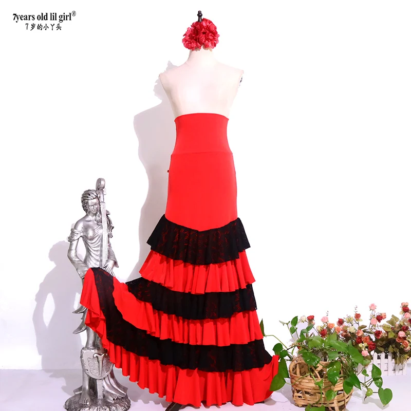 Spanish Flamenco Dance Practice Dress Skirt Multilayer Women Wear Fishtail DTT77