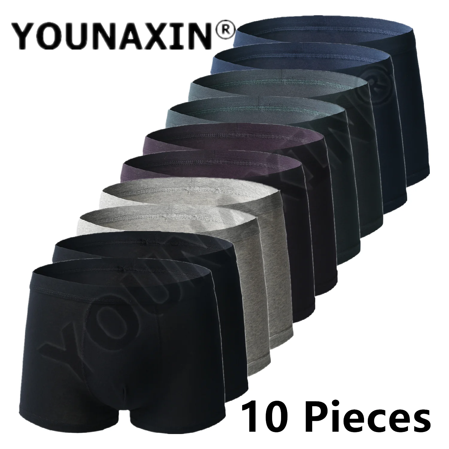 YOUNAXIN 10 Pcs Men's Underwear Plus Bigger Cotton Large Size Undies Boxer Shorts Solid Underpants L XL 2XL 3XL 4XL 5XL 6XL