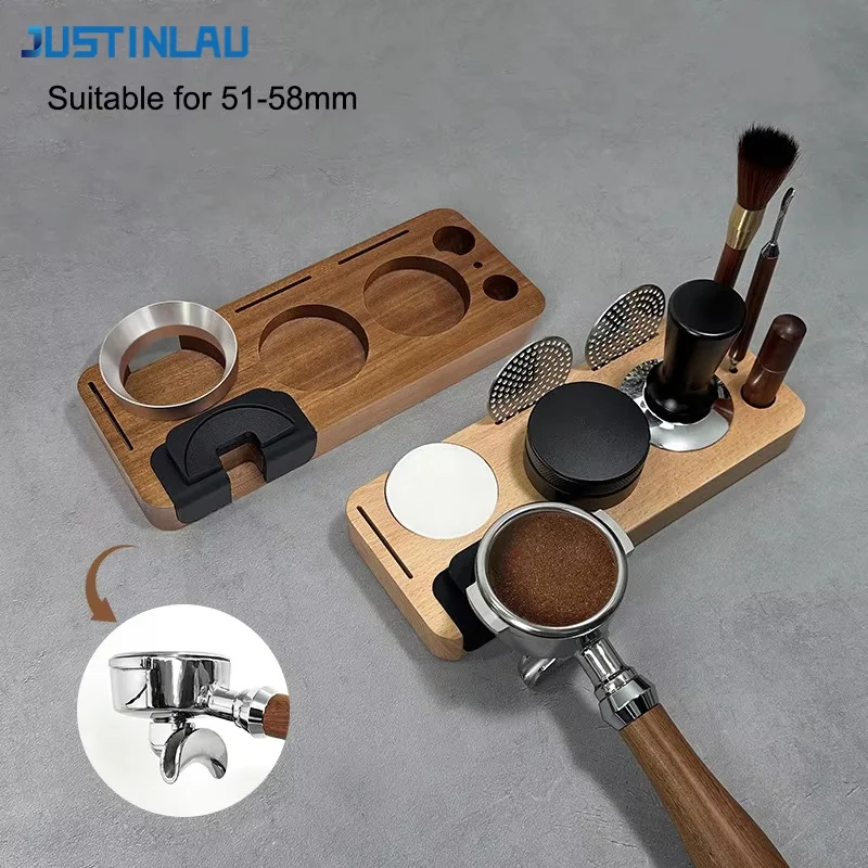 JUSTINLAU Coffee Tamper Mat Station Stand Universal Portafilter Holder Coffee Distributor&Puck Screen Coffee Brush Storage Base