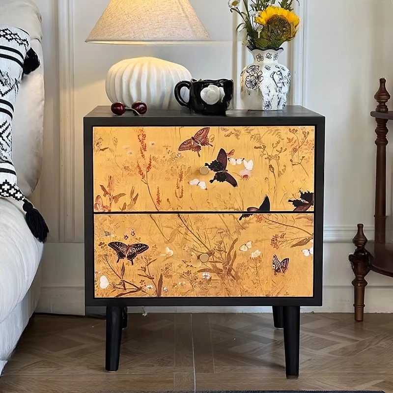 Printed bedside table Home bedroom Bedside storage cabinet Next to sofa