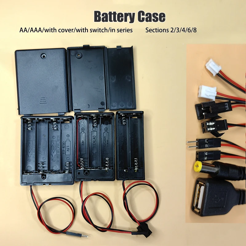 

1Piece Portable AA Battery Charger Case Holder 3/4/6/8 Sections With Cover And Switch PH2.0/XH2.54/SM/DC/USB Plug