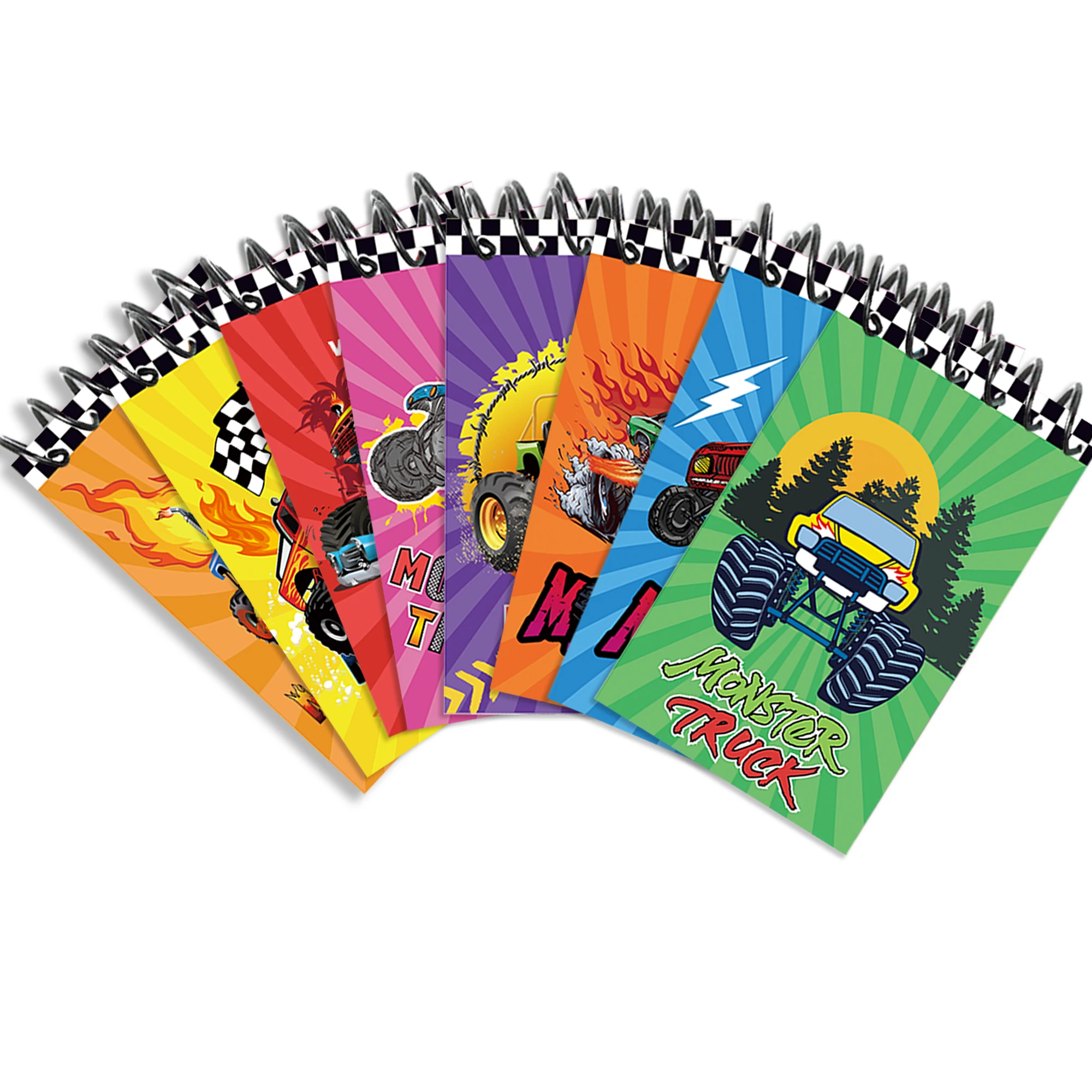 8-teiliges Monster Truck Mini-Notizbuch mit Spiral-Taschen-Notizbücher, Notizblock, Notizblöcke für Rennwagen, Partyzubehör