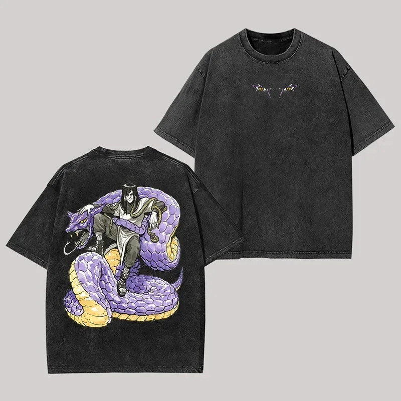 Camiseta Orochimaru Serpiente Naruto Shippuden, Estilo Vintage Lavado, Oversize Retro Anime Harajuku Streetwear Manga, Ropa Gráfica para Hombre